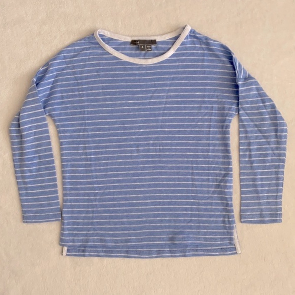 Vince | Linen Striped Long Sleeve Boxy Fit Shirt VNBXG0367 Blue/White (4)